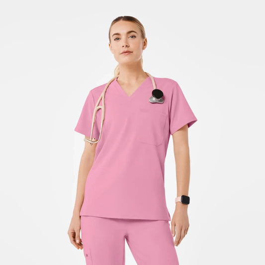 Women's One-Pocket Scrub Top- Chalk Pink