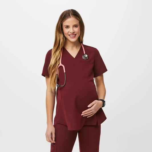 Women's Maternity Scrub Top - Burgundy