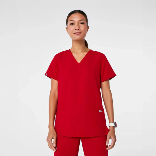 Women's Three-Pocket Scrub Top - Winning Red
