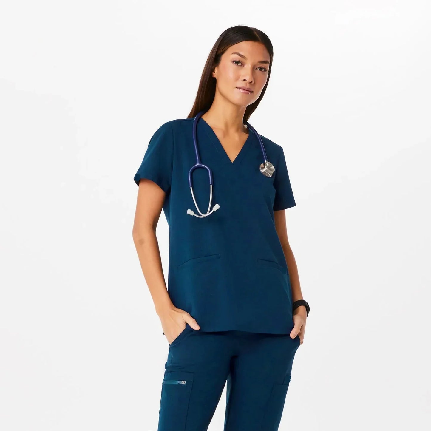 Women's Three-Pocket Scrub Top - Deep Reef