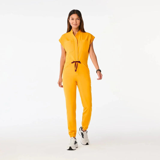Women's  Cargo ScrubJumpsuit - Emergency Yellow