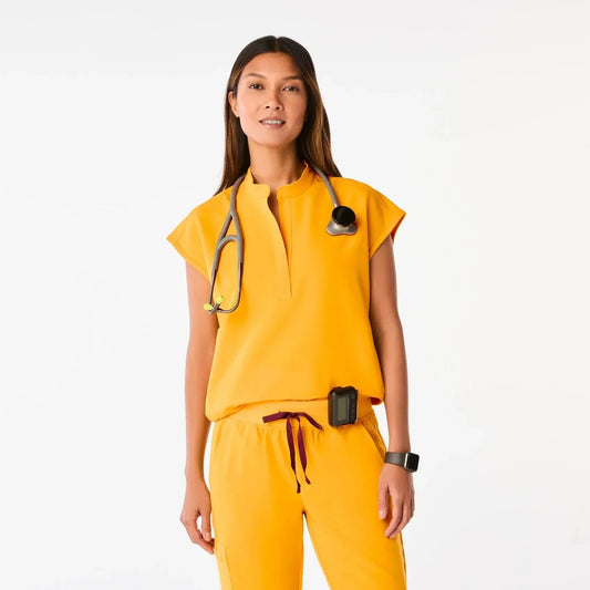 Women's Oversized Scrub Top- Emergency Yellow