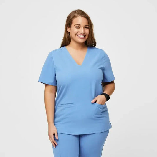 Women's Three-Pocket Scrub Top - Ceil Blue